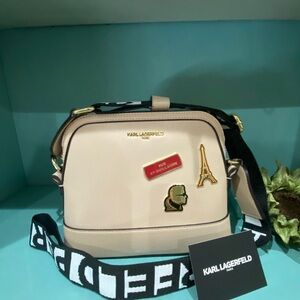 New Karl Lagerfeld Cream Crossbody Bag with Embellishments